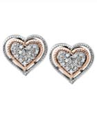 Diamond Earrings, Sterling Silver And 14k Rose Gold Diamond Heart Stud Earrings (1/10 Ct. T.w.)