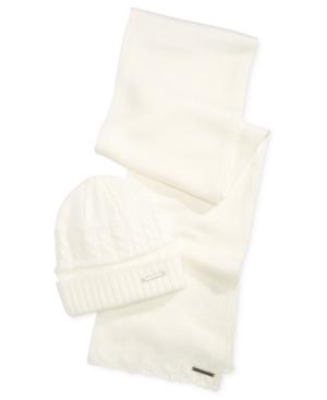Sean John Men's Multi-knit Marled Cuffed Beanie And Scarf Set