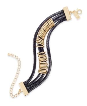 Inc International Concepts Gold-tone Black Braided Nylon Cord Bracelet, Only At Macy's