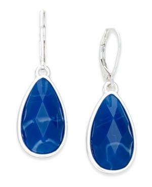Nine West Silver-tone Blue Stone Teardrop Earrings