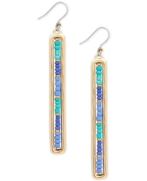 Lucky Brand Gold-tone Beaded Linear Drop Earrings