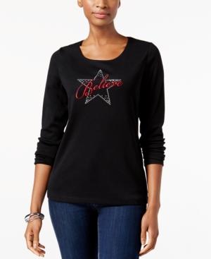 Karen Scott Cotton Believe-graphic Top, Created For Macy's