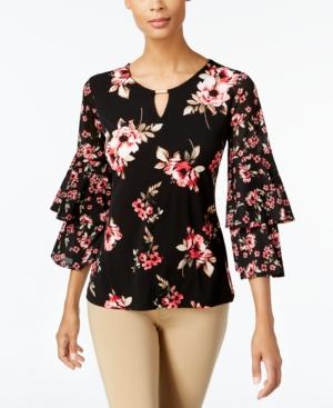 Jm Collection Embellished Tiered-sleeve Top, Created For Macy's