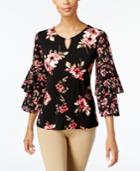 Jm Collection Embellished Tiered-sleeve Top, Created For Macy's