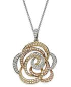 Trio By Effy Diamond Tri-tone Flower Pendant Necklace In 14k Gold (5/8 Ct. T.w.)