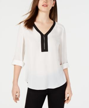Bcx Juniors' Colorblocked Zip-front Top