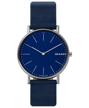 Skagen Men's Signatur Navy Blue Leather Strap Watch 40mm
