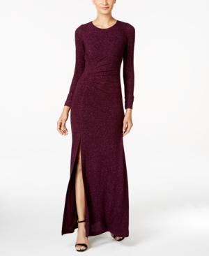 Calvin Klein Glitter Ruched Front-slit Gown