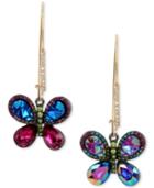 Betsey Johnson Gold-tone Crystal Butterfly Mismatch Earrings