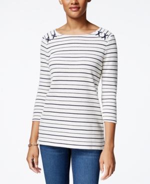 Charter Club Petite Striped Lace-up Top, Only At Macy's