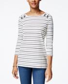 Charter Club Petite Striped Lace-up Top, Only At Macy's