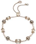 Marchesa Gold-tone Bead & Imitation Pearl Slider Bracelet