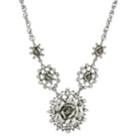2028 Silver-tone Crystal Multi Flower Drop Necklace 16 Adjustable