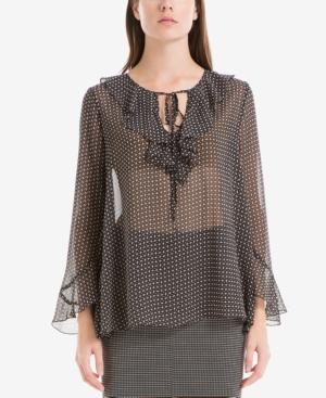 Max Studio London Printed Ruffle Top