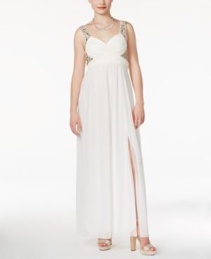 Trixxi Juniors' Jeweled Ruched Empire Gown