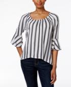 Style & Co Petite Striped Bell-sleeve Top, Only At Macy's