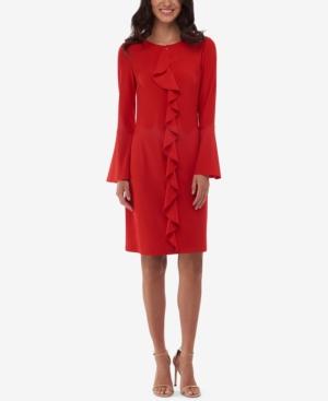 Eci Bell-sleeve Ruffled Sheath Dress