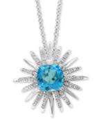 Effy Blue Topaz (3-1/5 Ct. T.w.) & Diamond (3/8 Ct. T.w.) Starburst 18 Pendant Necklace In 14k White Gold