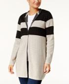 Style & Co Cotton Hooded Colorblocked Cardigan, Created For Macy's