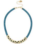Betsey Johnson Gold-tone Blue Crystal Mesh Filled Collar Necklace