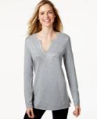 Charter Club Split-neck Long-sleeve Top, Only At Macy's