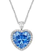 Arabella Sterling Silver Necklace, Blue And White Swarovski Zirconia Heart Pendant (19-5/8 Ct. T.w.)