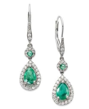 14k White Gold Earrings, Emerald (1-3/8 Ct. T.w.) And Diamond (1/3 Ct. T.w.) Pear Drop Earrings