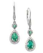 14k White Gold Earrings, Emerald (1-3/8 Ct. T.w.) And Diamond (1/3 Ct. T.w.) Pear Drop Earrings
