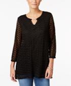 Jm Collection Petite Crochet Keyhole Top, Only At Macy's