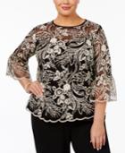Alex Evenings Plus Size Sheer Embroidered Blouse