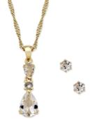 Charter Club Gold-tone Teardrop Crystal Pendant Necklace And Stud Earrings