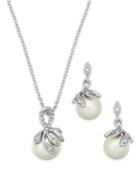 Charter Club Silver-tone Pave Imitation Pearl Pendant Necklace And Matching Drop Earrings
