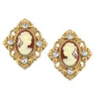 2028 14k Gold-dipped Cameo And Crystal Accent Clip Earrings