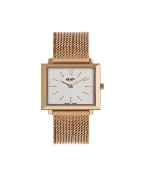 Henry London Heritage Square Rose Gold Stainless Steel Case White Dial And Rose Gold Mesh Bracelet