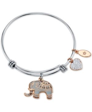 Unwritten All Good Things Are Wild And Free Elephant Charm Adjustable Bangle Bracelet In Rose Gold-tone & Stainless Steel