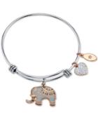Unwritten All Good Things Are Wild And Free Elephant Charm Adjustable Bangle Bracelet In Rose Gold-tone & Stainless Steel