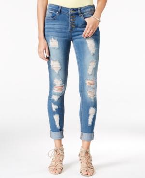 Indigo Rein Juniors' Ripped Med Blue Wash Skinny Jeans