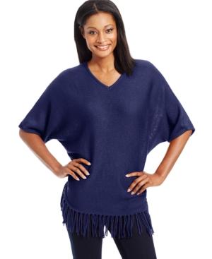 Ny Collection Petite Fringe-trim Poncho Sweater