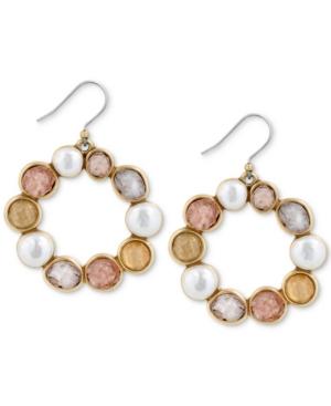 Lucky Brand Gold-tone Druzy Stone & Imitation Pearl Circle Drop Earrings
