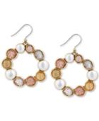 Lucky Brand Gold-tone Druzy Stone & Imitation Pearl Circle Drop Earrings