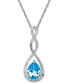 Blue Topaz (2-1/4 Ct. T.w.) And Diamond (1/10 Ct. T.w.) Birthstone Pendant Necklace In 14k White Gold