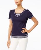 Karen Scott Cotton Striped Layered-look Top, Created For Macy's
