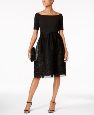 Jessica Howard Embroidered Mesh Fit & Flare Dress