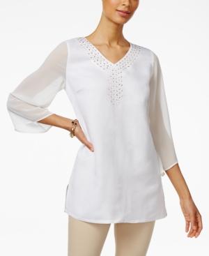 Jm Collection Sheer-sleeve Studded Tunic, Only At Macy's