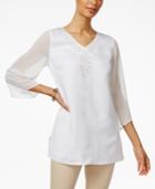 Jm Collection Sheer-sleeve Studded Tunic, Only At Macy's
