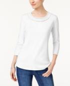 Karen Scott Cotton Eyelet-trim T-shirt, Created For Macy's