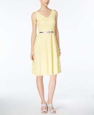 Connected Belted V-neck Fit & Flare Dress