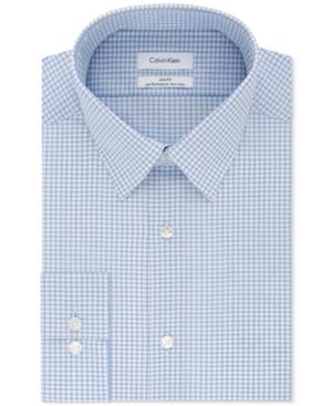 Calvin Klein Men's Steel Slim-fit Non-iron Performance Stretch Blue Check Dress Shirt