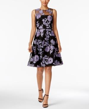 Tahari Asl Embroidered Applique Fit & Flare Dress