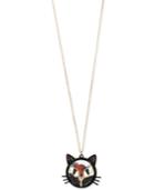 Betsey Johnson Two-tone Shaky Bead Black Cat Pendant Necklace